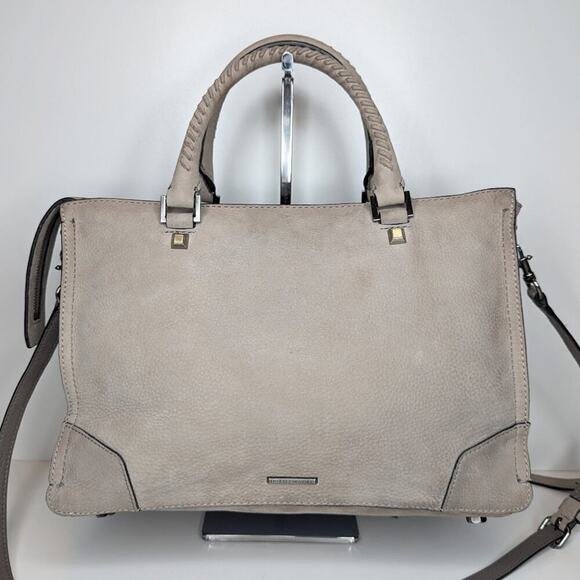 Rebecca Minkoff Regan calf hair leather suede tote bag striped tan - Picture 2 of 6